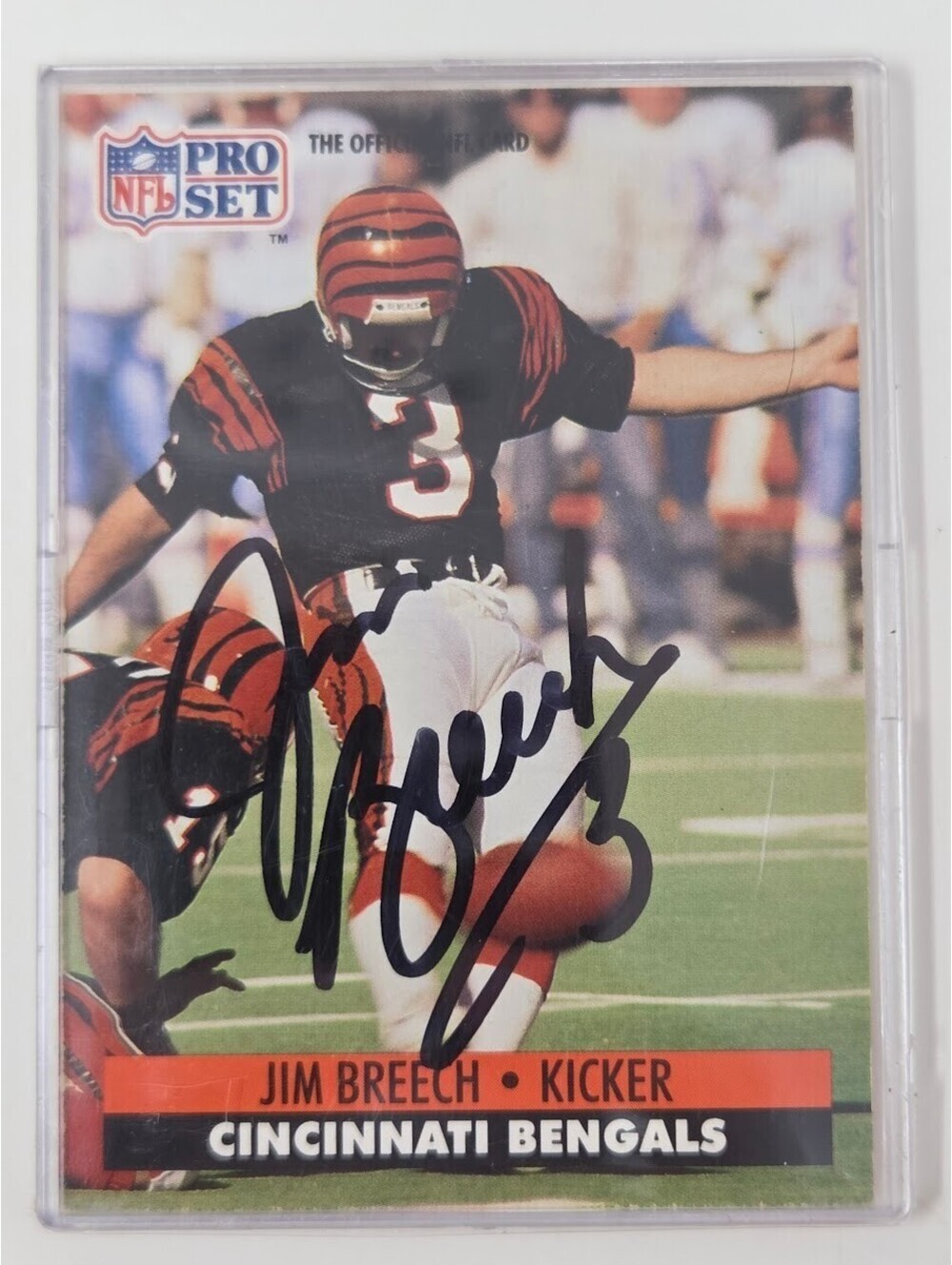 1991 Pro Set Jim Breech Bengals Signed Football Card Kicker Auto NFL